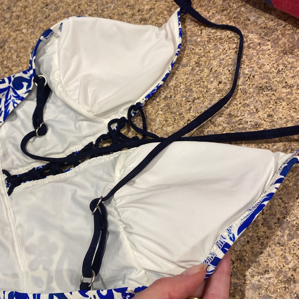 NWT Nanette Lepore Swim One Piece Suit Small Blue White - Picture 13 of 17